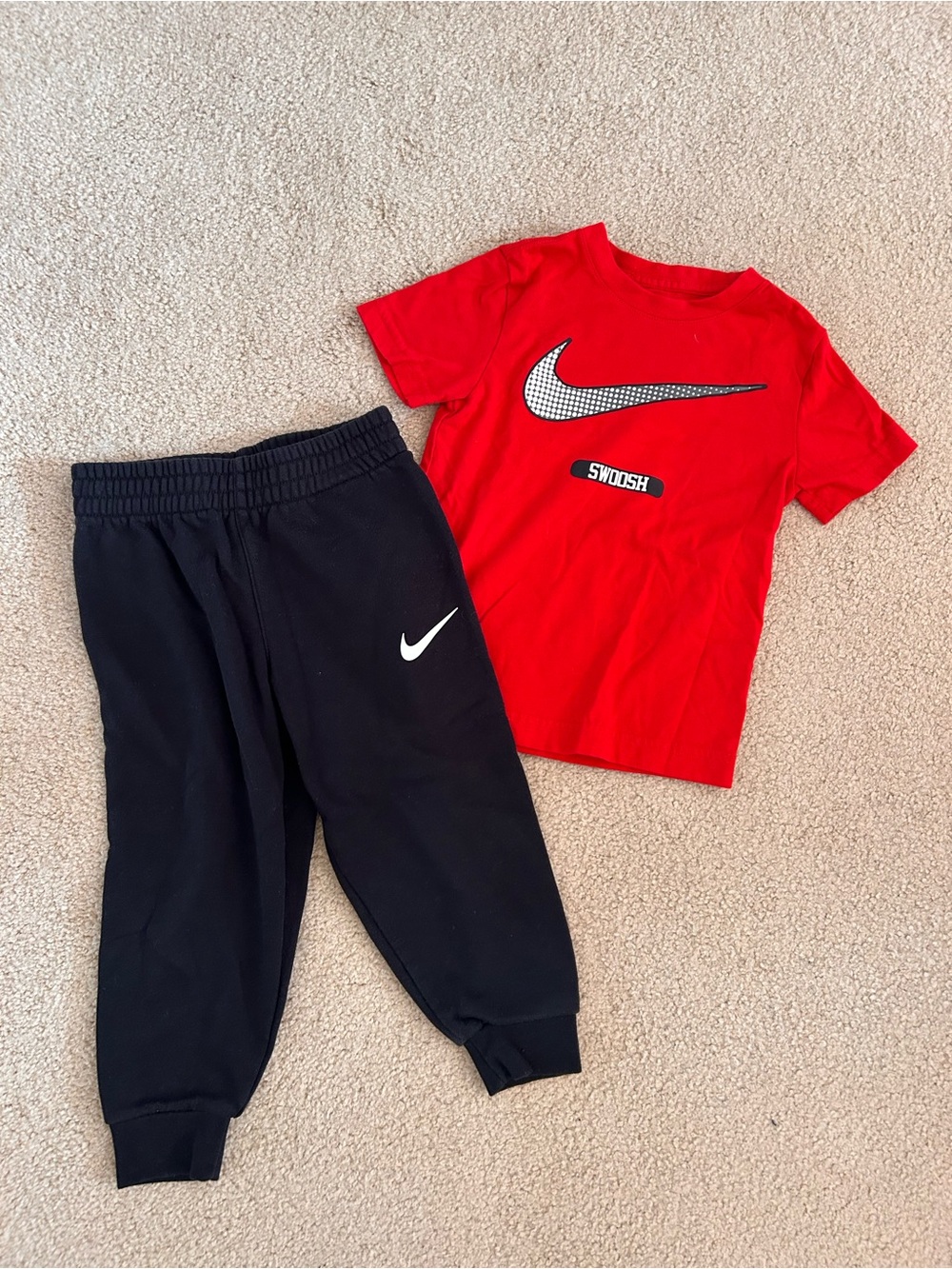 Nike Red Swoosh Tee and Black Joggers Kids Set